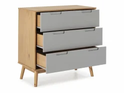 Cómoda de Noche Bruce 3 cajones, Madera Maciza, 80 cm (Ancho) 40 cm (Profundo) 83 cm (Alt.) < VS Venta-stock Outlet