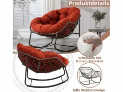 Cocon - Mecedora de ratán - Estructura de acero con cojín suave - Para uso en interiores y exteriores < Outlet