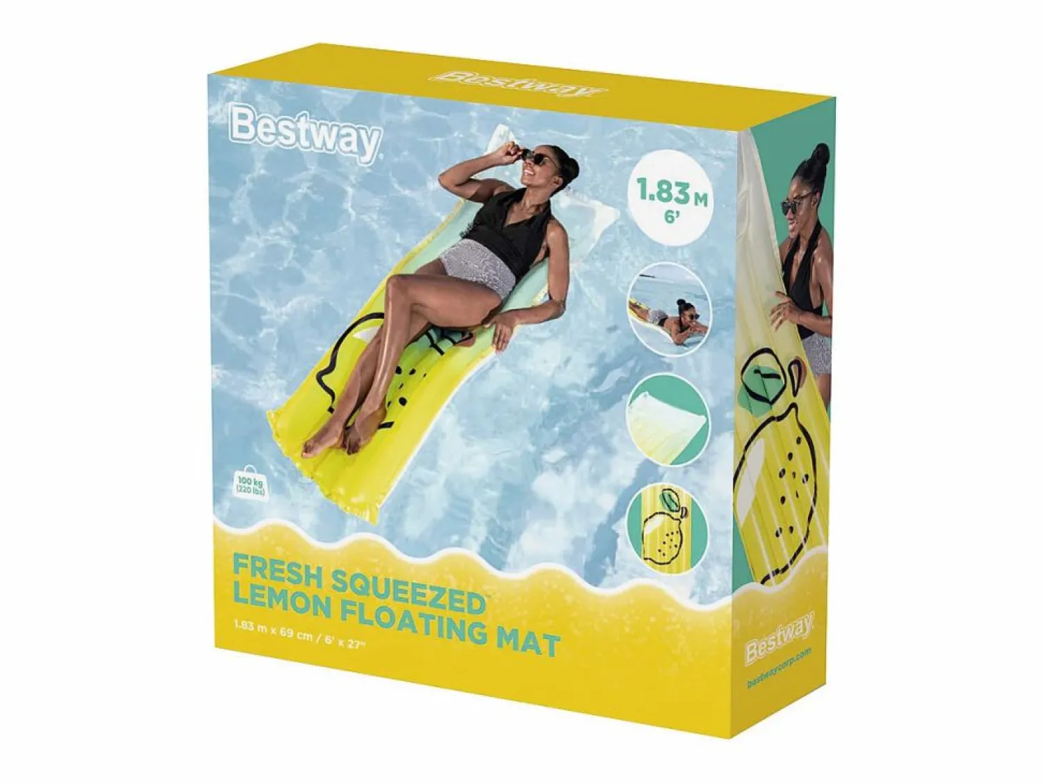 Bestway Accesorio Piscina|Deportes Náuticos * Colchoneta Inflable Limón 183x54 cm - Confort y Diversión para la Piscina Amarillo claro