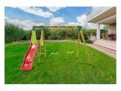 Columpio de madera "Kida" - Con 1 Tobogán y 2 Columpios. < Habitat et jardin