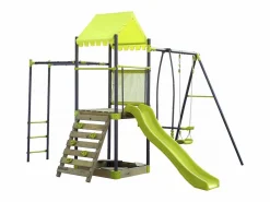 Columpio metálico "Lucien" con tobogán y arenero - Verde < Habitat et jardin Online