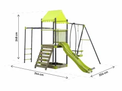 Columpio metálico "Lucien" con tobogán y arenero - Verde < Habitat et jardin Online