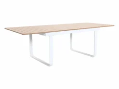 Comedor de jardín de aluminio: mesa extensible de aluminio L.155/246 cm y 6 sillones - Natural claro y blanco - SERUNO de < MYLIA