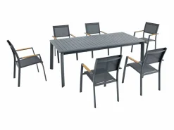 Comedor de jardín de aluminio: una mesa extensible L.205/286,5 cm y 6 sillones apilables - Antracita - MACILA de < MYLIA Clearance