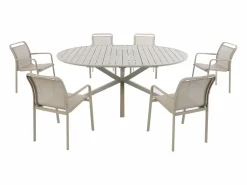 Comedor de jardín de aluminio: una mesa redonda extensible L.150/200 cm y 6 sillones apilables - - VELYRA de < MYLIA Best