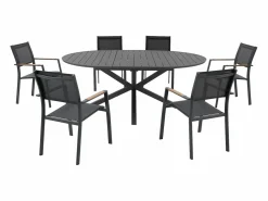 Comedor de jardín de aluminio: mesa redonda extensible L.150/200 cm y 6 sillones apilables - Antracita - YOHA de < MYLIA New
