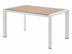 Comedor de jardín de aluminio: una mesa L.150 cm y 6 sillones apilables - Natural claro y blanco - NYROS de < MYLIA Discount