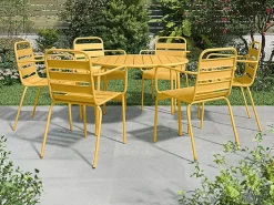 Comedor de jardín de metal - Mesa redonda D.130cm y 6 sillones apilables - Amarillo - MIRMANDE de < MYLIA Sale