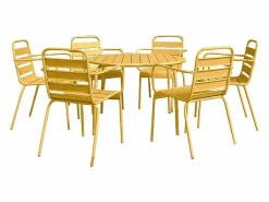 Comedor de jardín de metal - Mesa redonda D.130cm y 6 sillones apilables - Amarillo - MIRMANDE de < MYLIA Sale