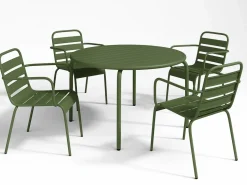 Comedor de jardín de metal 1 mesa y 4 sillones apilables Verde - MIRMANDE < MYLIA