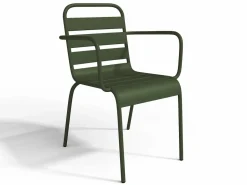Comedor de jardín de metal 1 mesa y 4 sillones apilables Verde - MIRMANDE < MYLIA