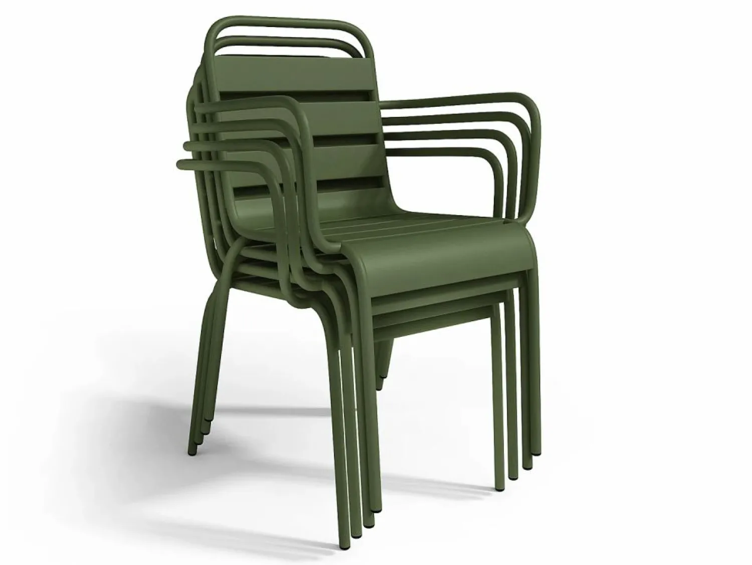 Comedor de jardín de metal una mesa L.160 con 2 sillones y 4 sillas Verde < MYLIA Hot