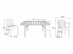 Comedor de jardín de metal una mesa L.160 con 2 sillones y 4 sillas Verde < MYLIA Hot