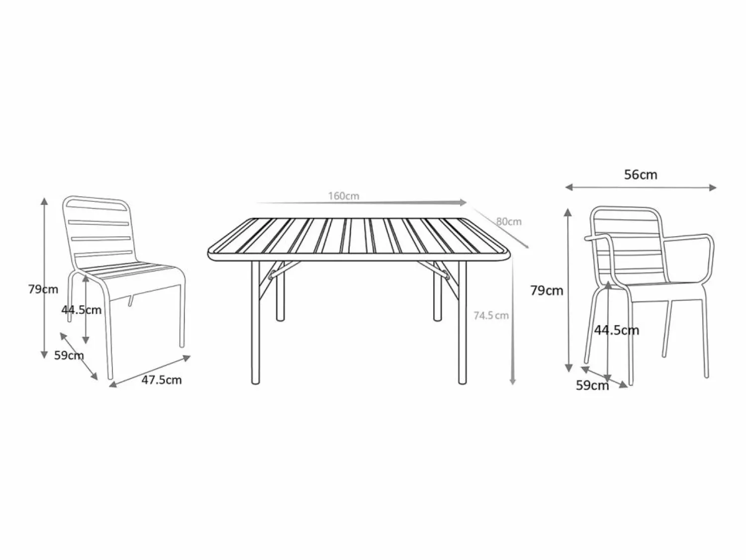 Comedor de jardín de metal una mesa L.160 con 2 sillones y 4 sillas Verde < MYLIA Hot