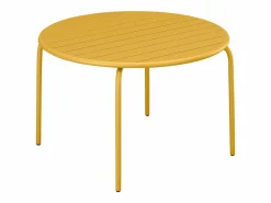 MYLIA Comedores De Jardín * Comedor de jardín de metal - Mesa redonda D.130cm y 6 sillas apilables - Amarillo - MIRMANDE de Mostaza