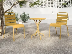 MYLIA Comedores De Jardín * Comedor jardín metal - una mesa D.60cm y 2 sillas apilables - Amarillo - MIRMANDE Mostaza
