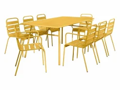 MYLIA Comedores De Jardín * Comedor jardín metal mesa y 8 sillones apilables - Amarillo - MIRMANDE Mostaza