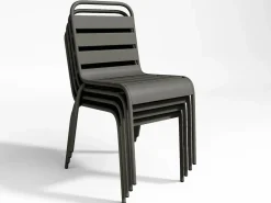 Comedor de jardín de metal: Mesa An. 160 cm y 4 sillas apilables < MYLIA Best