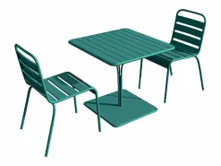 Comedor jardín metal mesa y 2 sillas apilables azul pato - MIRMANDE < MYLIA Outlet