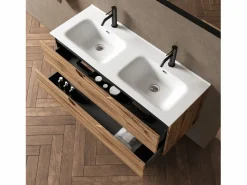 Composición de doble lavabo 5 piezas SOLMIRA roble con nudos < New