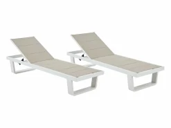 MYLIA Tumbona | Conjunto de 2 tumbonas de aluminio y textilene - y blanco - NABUNA de