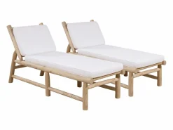 MYLIA Tumbona * Conjunto de 2 tumbonas de teca con colchón - Natural claro y blanco - TULUM de Color natural claro