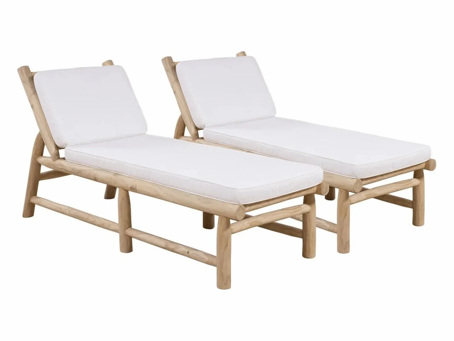 MYLIA Tumbona * Conjunto de 2 tumbonas de teca con colchón - Natural claro y blanco - TULUM de Color natural claro