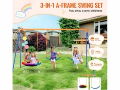 Columpio * Conjunto de Columpios SucceBuy de Jardín con 1 Asiento 2 Plazas con Cinturón, Soporte Metálico, Cuerda Ajustable para Patio Multicolor