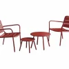 MYLIA Colección Rouge Passion|Salones De Jardín | Conjunto de jardín de metal: 2 sillones bajos apilables y mesas nido -