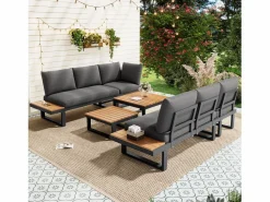 Conjunto de muebles de jardín - 252 x 195 x 76 cm - con sofá reclinable + 2 mesas de centro - Poliéster + metal - negro + < Merax Online