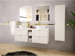 Conjunto de baño 140 cm Armario con encimera Estantería Frentes ranurados Arcos <