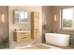 Conjunto De Baño * Conjunto de baño 80 cm Vivien Roble Wotan Columna Armario con espejo Marru00f3n