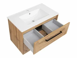Conjunto De Baño * Conjunto de baño 80 cm Vivien Roble Wotan Columna Armario con espejo Marru00f3n