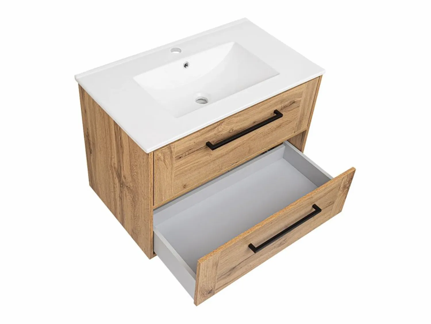 Conjunto De Baño * Conjunto de baño 80 cm Vivien Roble Wotan Columna Armario con espejo Marru00f3n