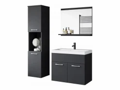 Conjunto De Baño * Conjunto de baño colgante con lavabo, espejo y columnas, mate Negro