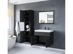 Conjunto De Baño * Conjunto de baño colgante con lavabo, espejo y columnas, mate Negro