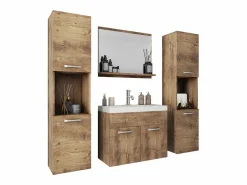 Conjunto De Baño * Conjunto de baño colgante con lavabo, espejo y 2 columnas, castaño mate Color natural oscuro