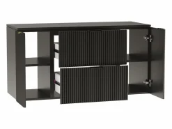 Conjunto De Baño * Conjunto de baño 120 cm Armario Encimera Columna Frentes ranurados Negro