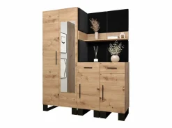 Abiks Möbel Armario De Entrada * Conjunto de guardarropa Artin 15 196/158/46 (Roble/Manila 18) Negro / Color natural claro