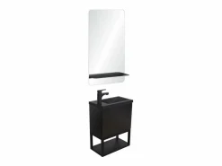 Conjunto de lavabo NOVA de metal y madera con espejo de estante < Best