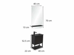 Conjunto de lavabo NOVA de metal y madera con espejo de estante < Best