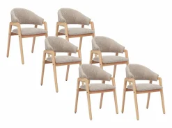 Conjunto de 6 sillas con reposabrazos en tejido bouclé y madera de caucho - Taupe y natural - SOLUNA < Vente-unique Outlet