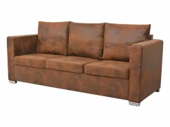Clicnbuy Conjunto Sofás * Conjunto de sofás de 2 piezas de piel artificial de ante Marru00f3n