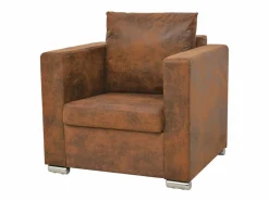 Clicnbuy Conjunto Sofás * Conjunto de sofás de 2 piezas de piel artificial de ante Marru00f3n