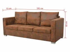 Clicnbuy Conjunto Sofás * Conjunto de sofás de 2 piezas de piel artificial de ante Marru00f3n