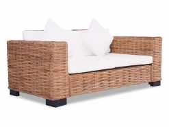 Clicnbuy Conjunto Sofás * Conjunto de sofás 15 piezas ratán natural Blanco