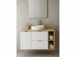 Conjunto para baño 120 cm Armario con encimera Armario con cesta Estantería Roble Artisan / Orio < Hot
