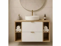 Conjunto para baño 100 cm Armario con encimera y estanterías Roble Artisan / Orio < Sale