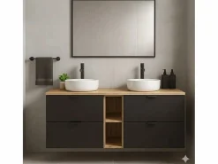 Conjunto para baño 140 cm Armario con encimera y estantería Roble Artisan / Orio <