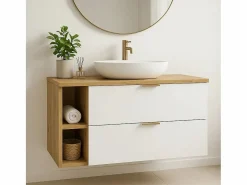 Conjunto para baño 100 cm Armario con encimera y estantería Roble Artisan / Orio <